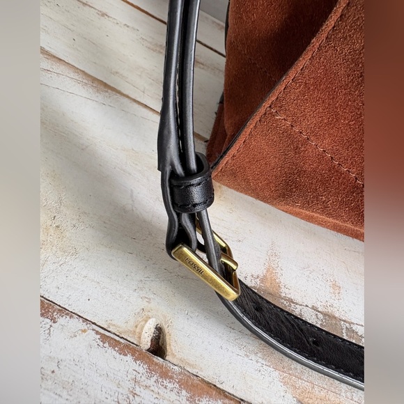 FOSSIL leather Carmen Tote Shopper Brown Black large purse crossbody option EUC - Picture 4 of 15